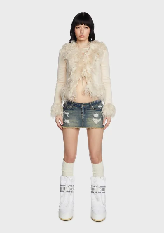 Cream Faux Fur Trim Coat sold by Dolls Kill