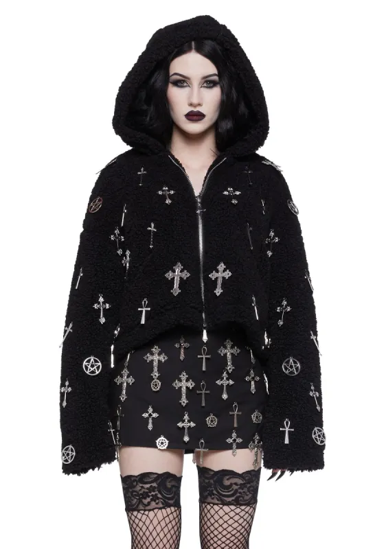 Idol Worship Hooded Sherpa Jacket sold by Dolls Kill