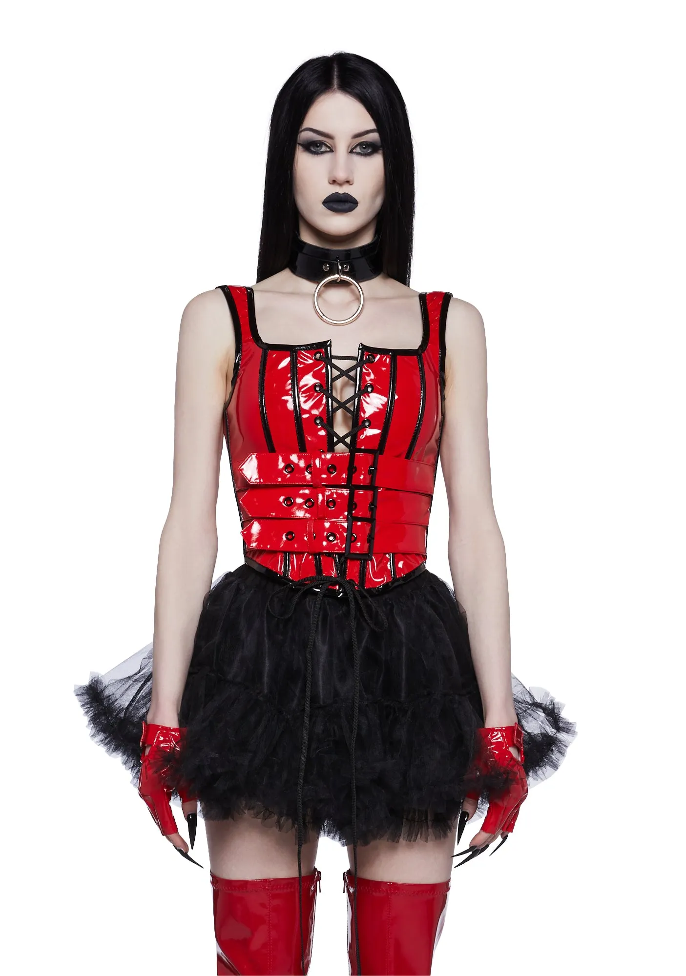 Haunted Shadows Corset Top - Red sold by Dolls Kill