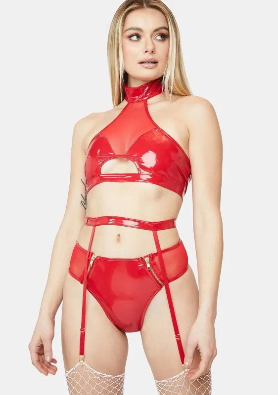 Desirable Patent Lingerie Set sold by Dolls Kill