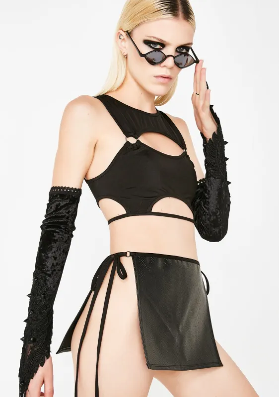 Midnight Maniac Cut-Out Crop Top sold by Dolls Kill