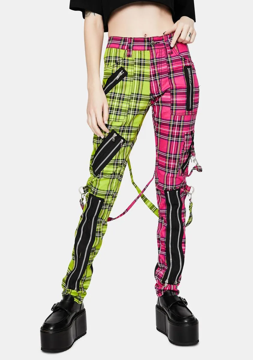 Lime Pink Madness Plaid Pants sold by Dolls Kill