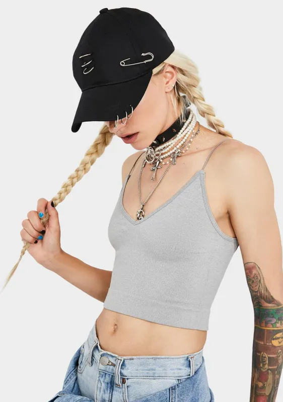 Heather Grey Ribbed V-Neck Brami Top sold by Dolls Kill
