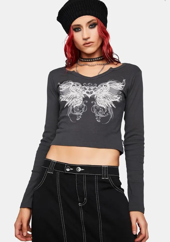 Strass Heart Wings Crop Top sold by Dolls Kill