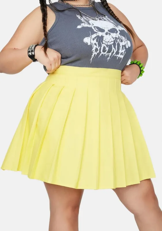 Plus Lemon Just Like Candy Pleated Skirt sold by Dolls Kill