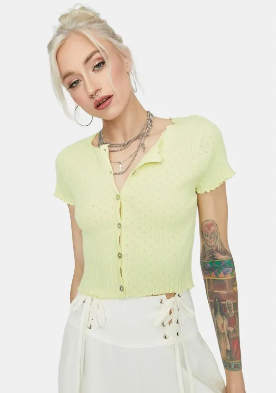 Lime Taking It Easy Button Up Crop Top sold by Dolls Kill