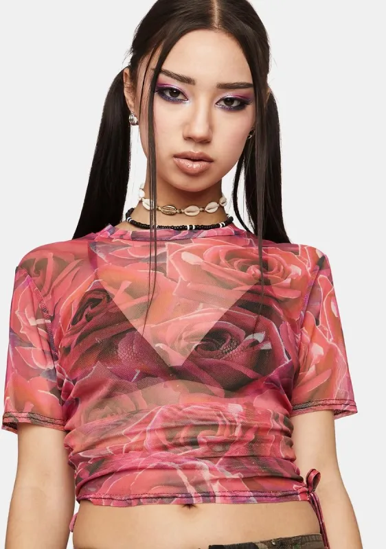 Rose Print Mesh Crop Top sold by Dolls Kill