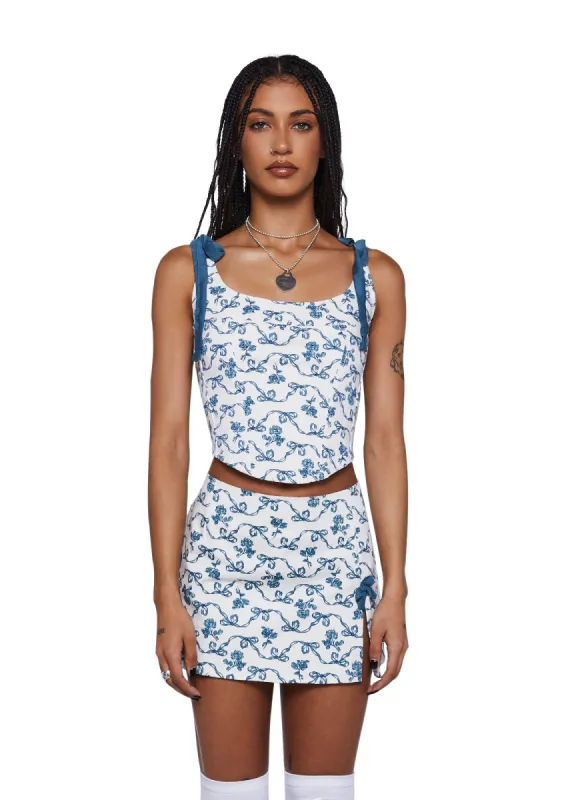 Jatmi Corset Top - White/Blue sold by Dolls Kill