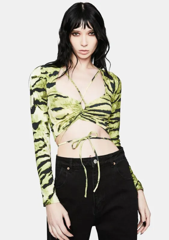 Tiger Khaki Lali Reversible Crop Top sold by Dolls Kill