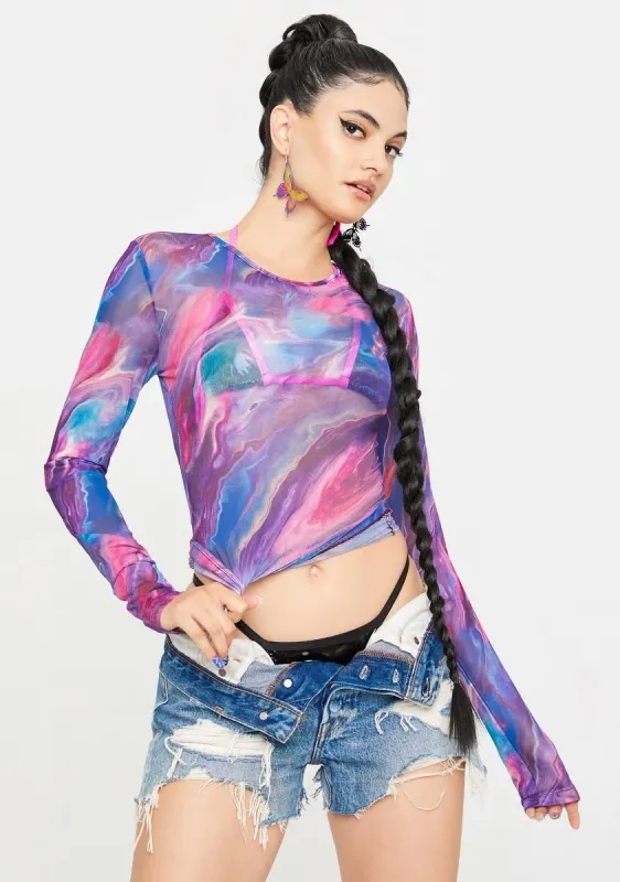 Galaxy My Stuff Mesh Long Sleeve Top sold by Dolls Kill