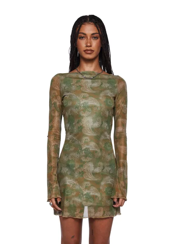 Sevila Mini Dress - Paisley Green sold by Dolls Kill