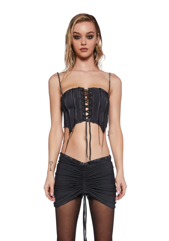 Pitch Washed Corset Top - Black sold by Dolls Kill