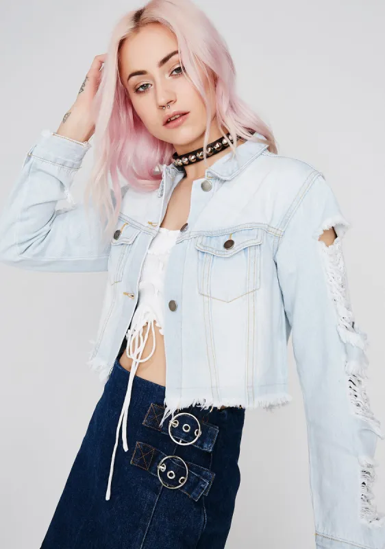 Sky In Distress Crop Denim Jacket sold by Dolls Kill