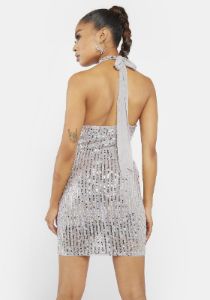 Chrome Hit The Club Sequin Halter Dress sold by Dolls Kill
