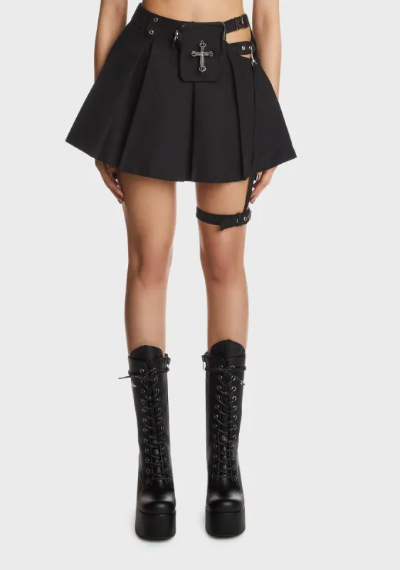 Gothic Rebel Rock Cross Bag Pleated Skirt With Leg Strap sold by Dolls Kill