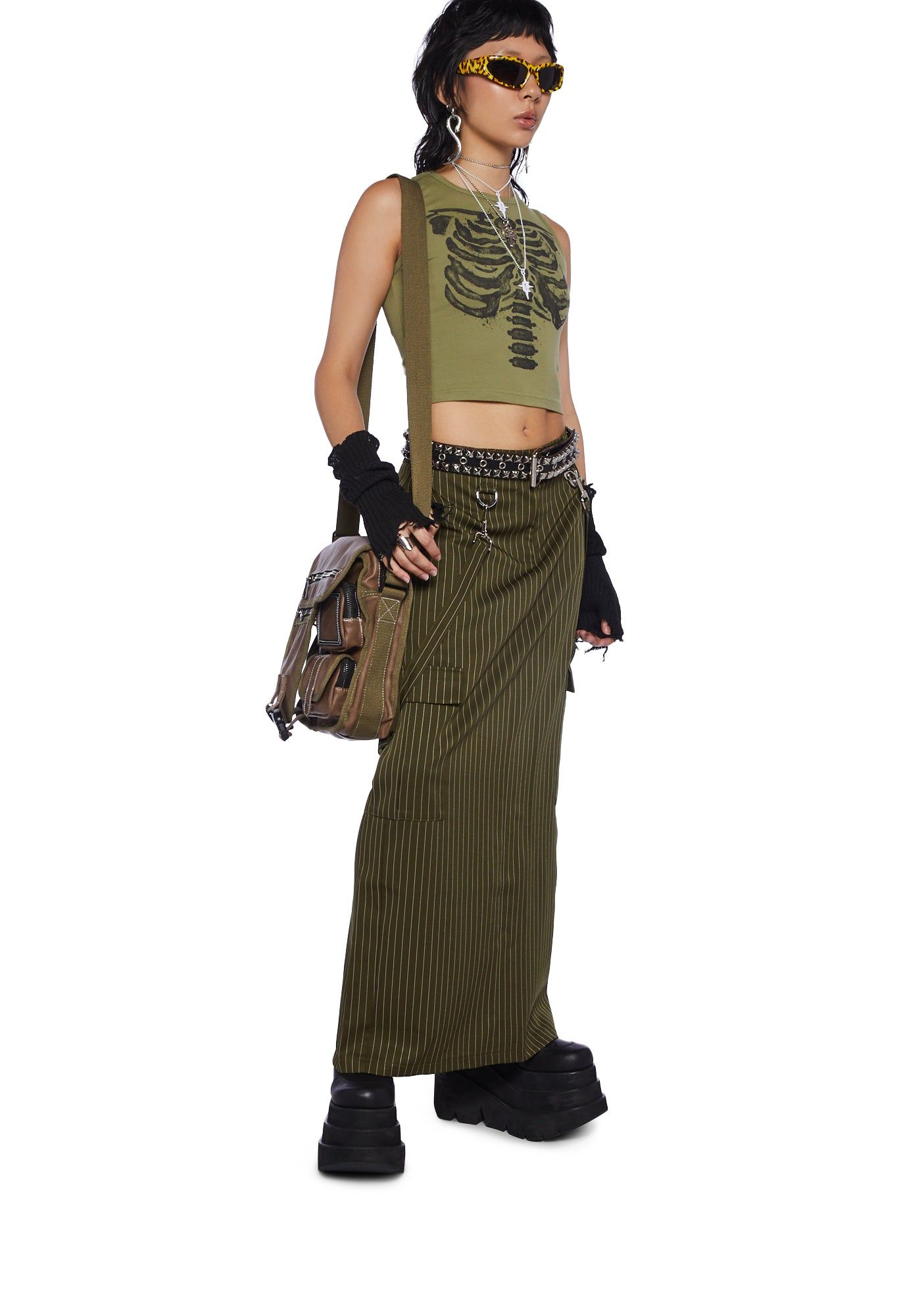 Villain Pinstripe Maxi Skirt sold by Dolls Kill product image thumbnail 2