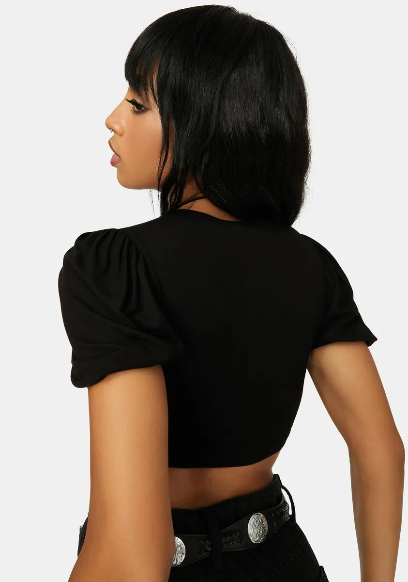 Drawing A Blank Puff Sleeve Crop Top sold by Dolls Kill product image thumbnail 4