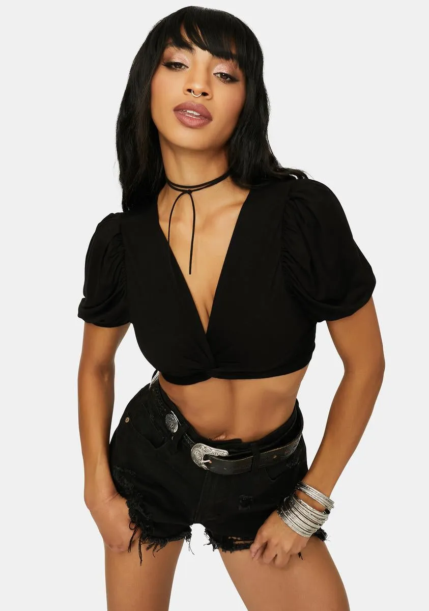 Drawing A Blank Puff Sleeve Crop Top sold by Dolls Kill