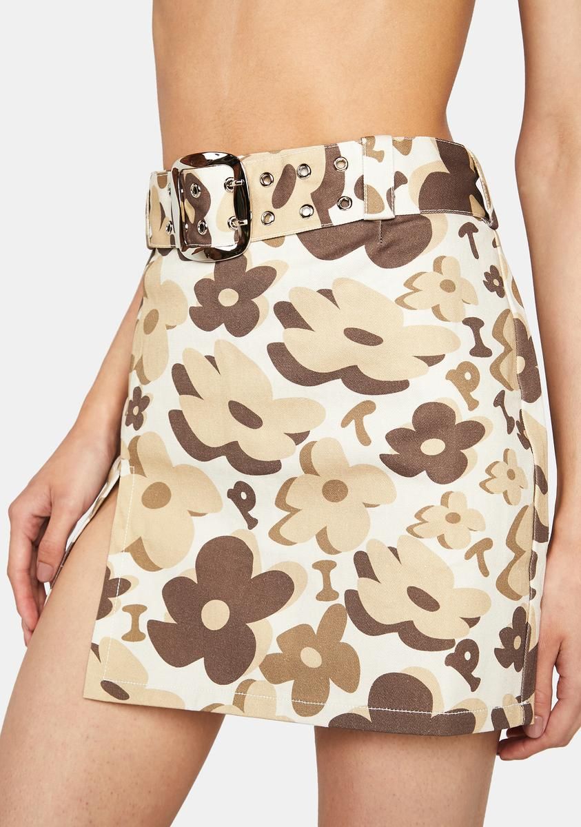 Brown Vacay Floral Mini Skirt sold by Dolls Kill