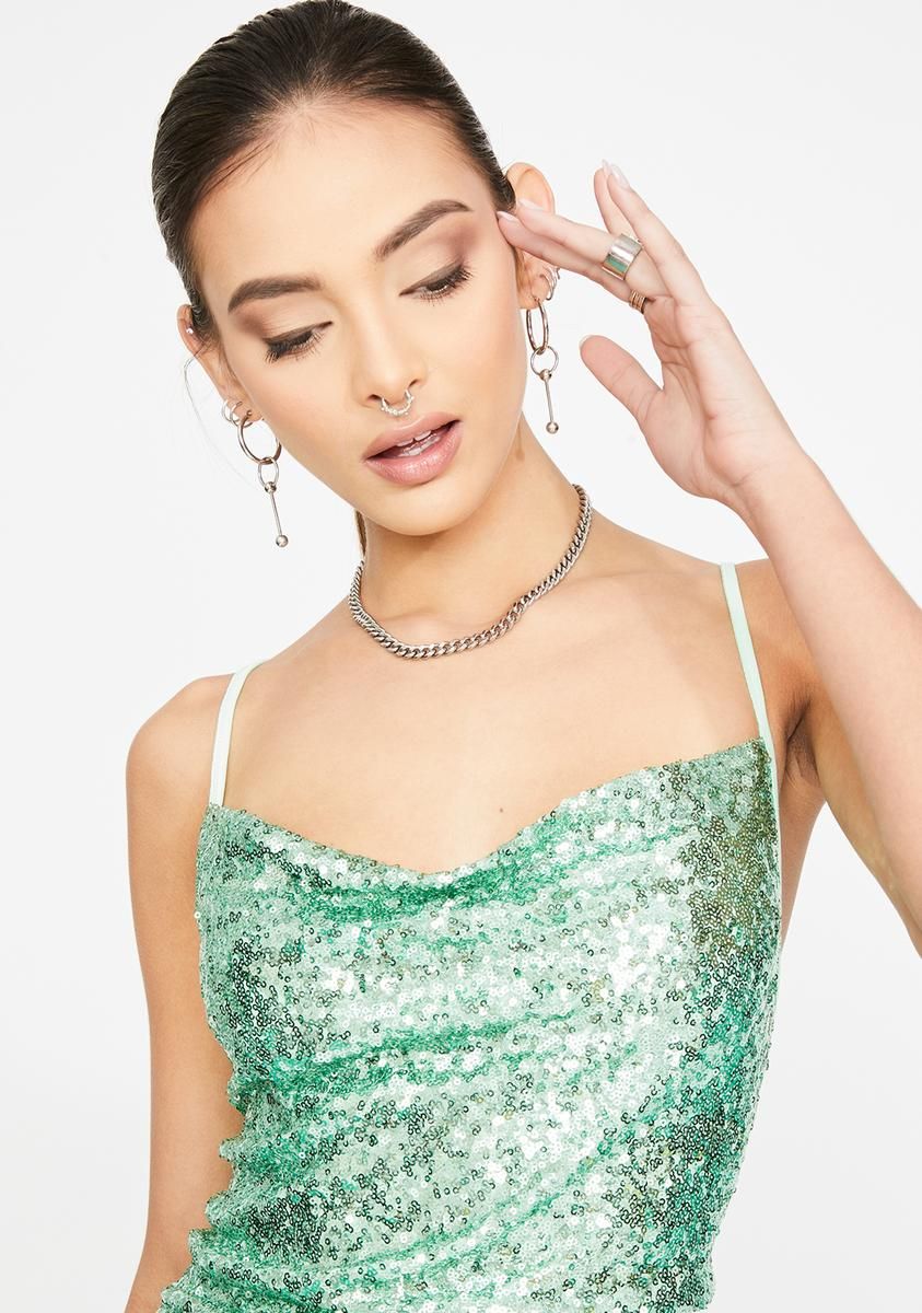 Green Sequin Cowl Neck Mini Dress sold by Dolls Kill product image thumbnail 2