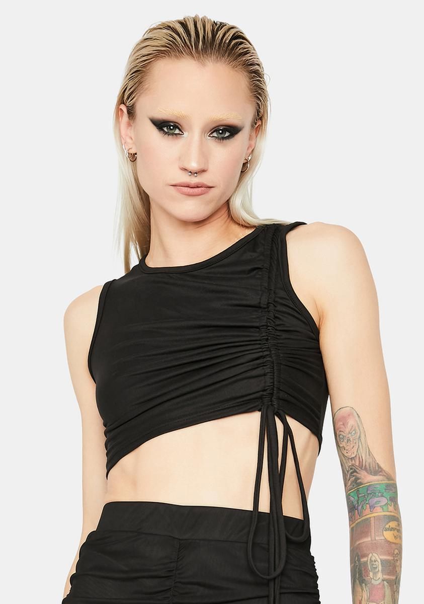 Late Chiller Attitude Ruched Crop Top sold by Dolls Kill