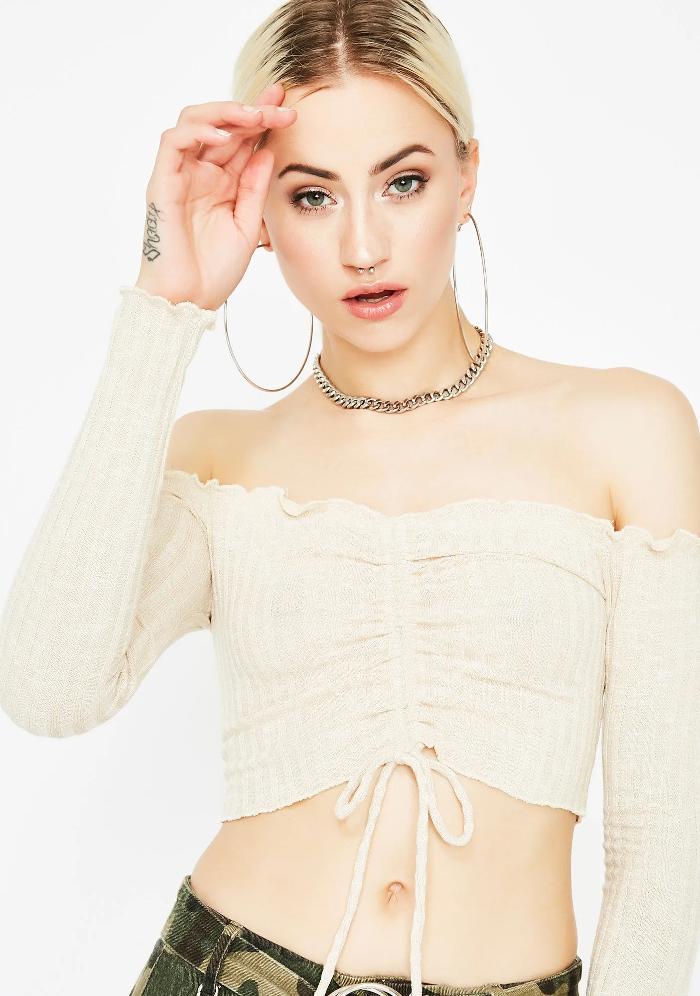 Natural Not Ya Average Ribbed Top sold by Dolls Kill