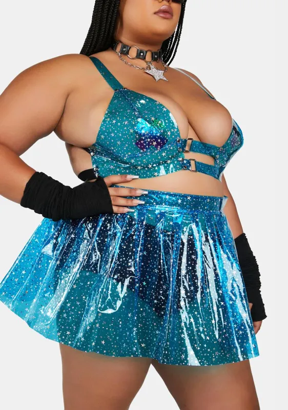 Plus Aqua Chasing Starlight Vinyl Skirt sold by Dolls Kill