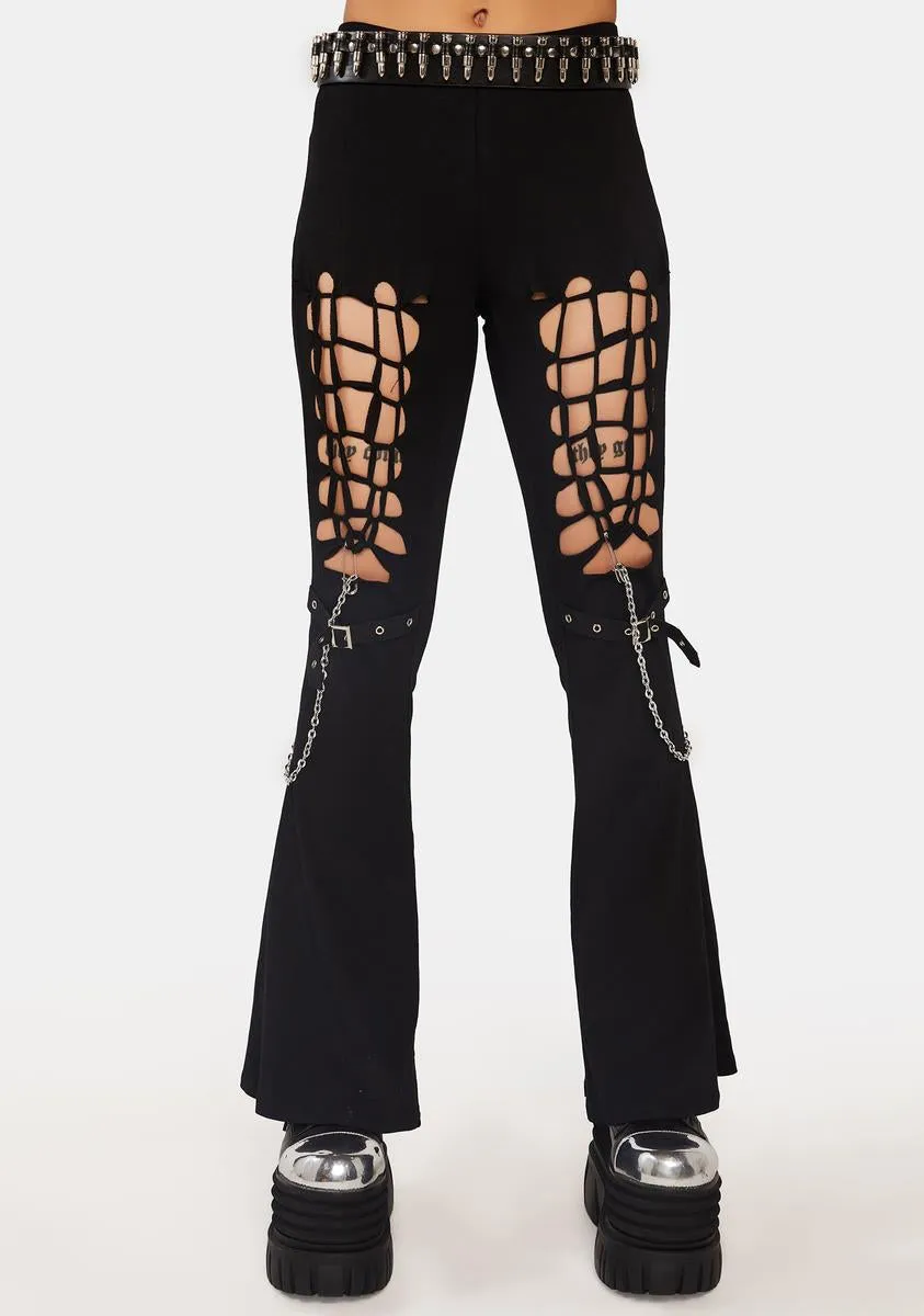 Alternative Rebel Cutout Sexy Bell-Bottom Trousers sold by Dolls Kill