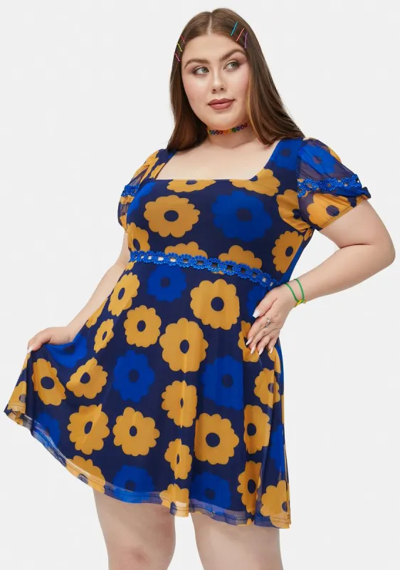 Plus Prismatic Perspective Floral Mesh Mini Dress sold by Dolls Kill