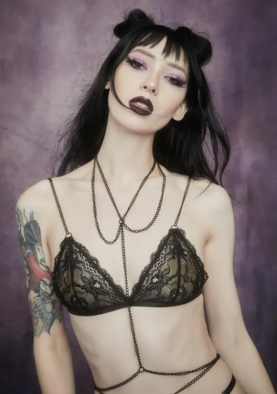 Noir Outta My Shell Chain Bralette sold by Dolls Kill