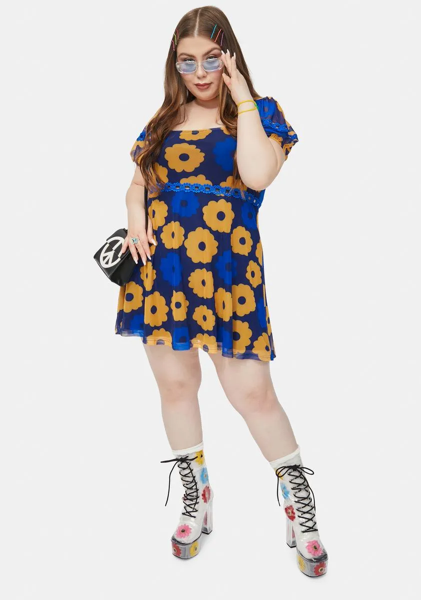 Plus Prismatic Perspective Floral Mesh Mini Dress sold by Dolls Kill product image thumbnail 3