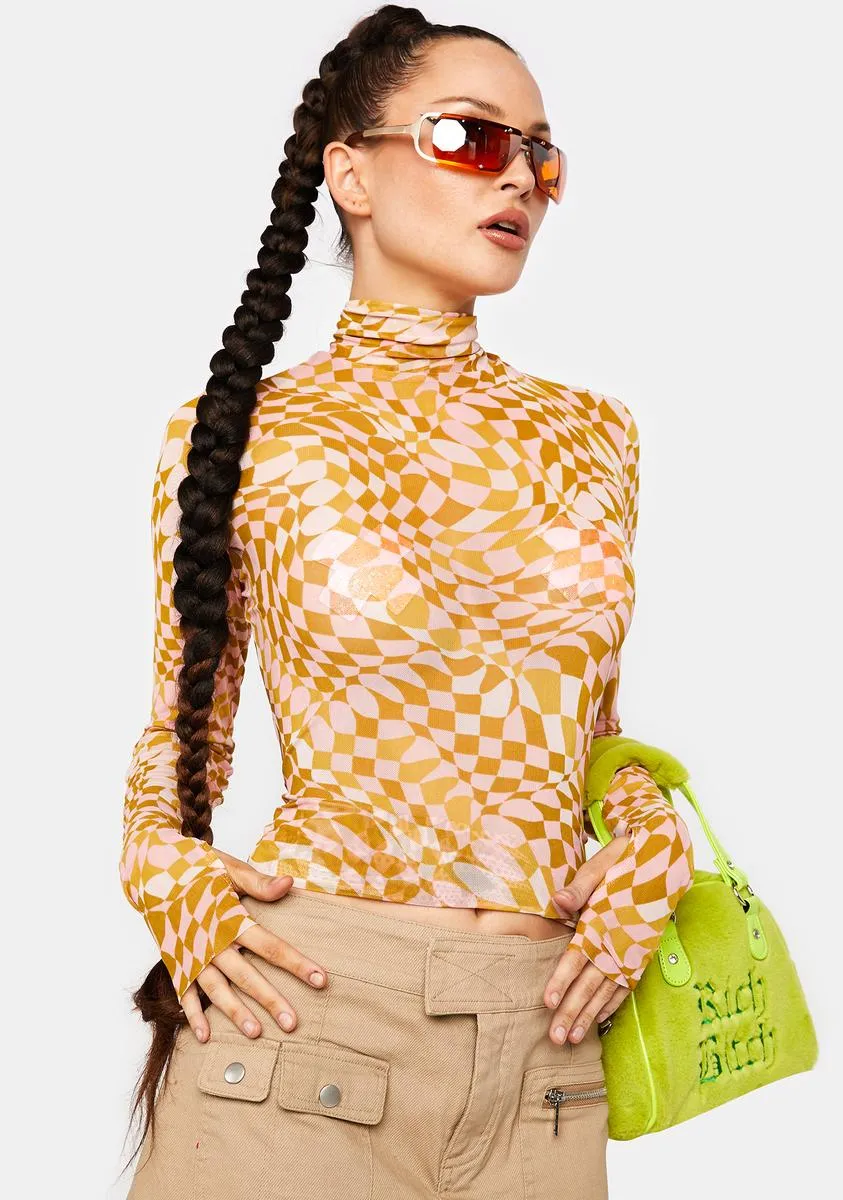 Blush Checkerboard Zadie Mesh Turtleneck Top sold by Dolls Kill product image thumbnail 2