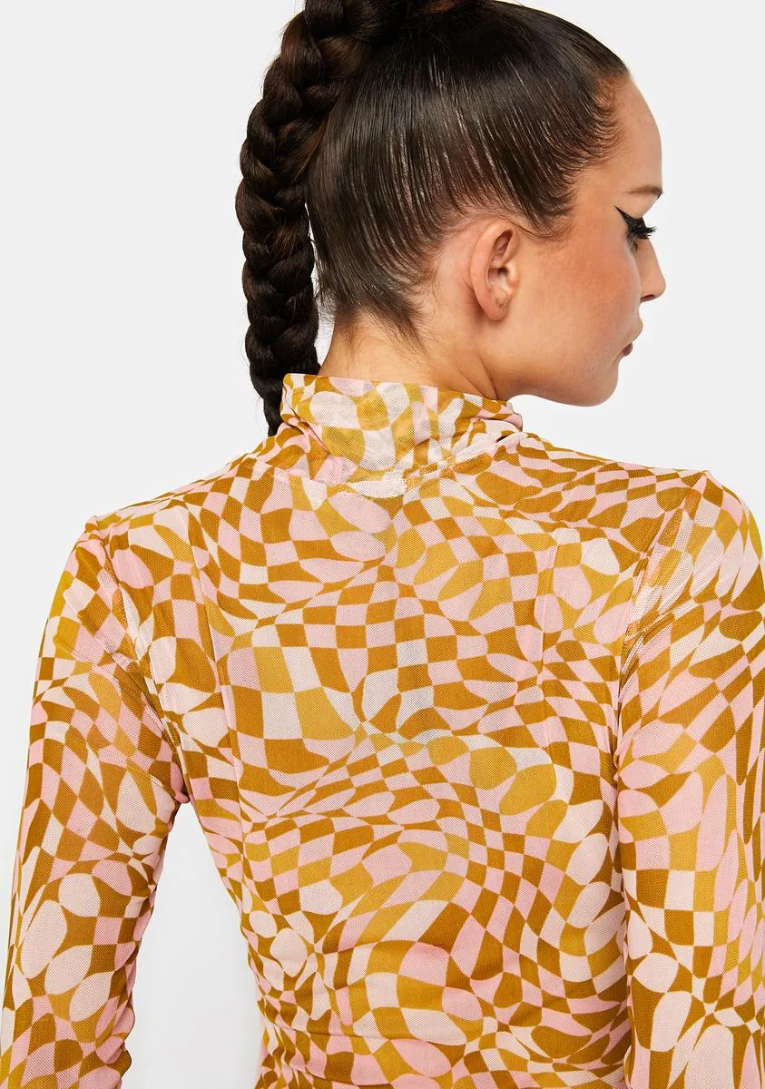 Blush Checkerboard Zadie Mesh Turtleneck Top sold by Dolls Kill product image thumbnail 4
