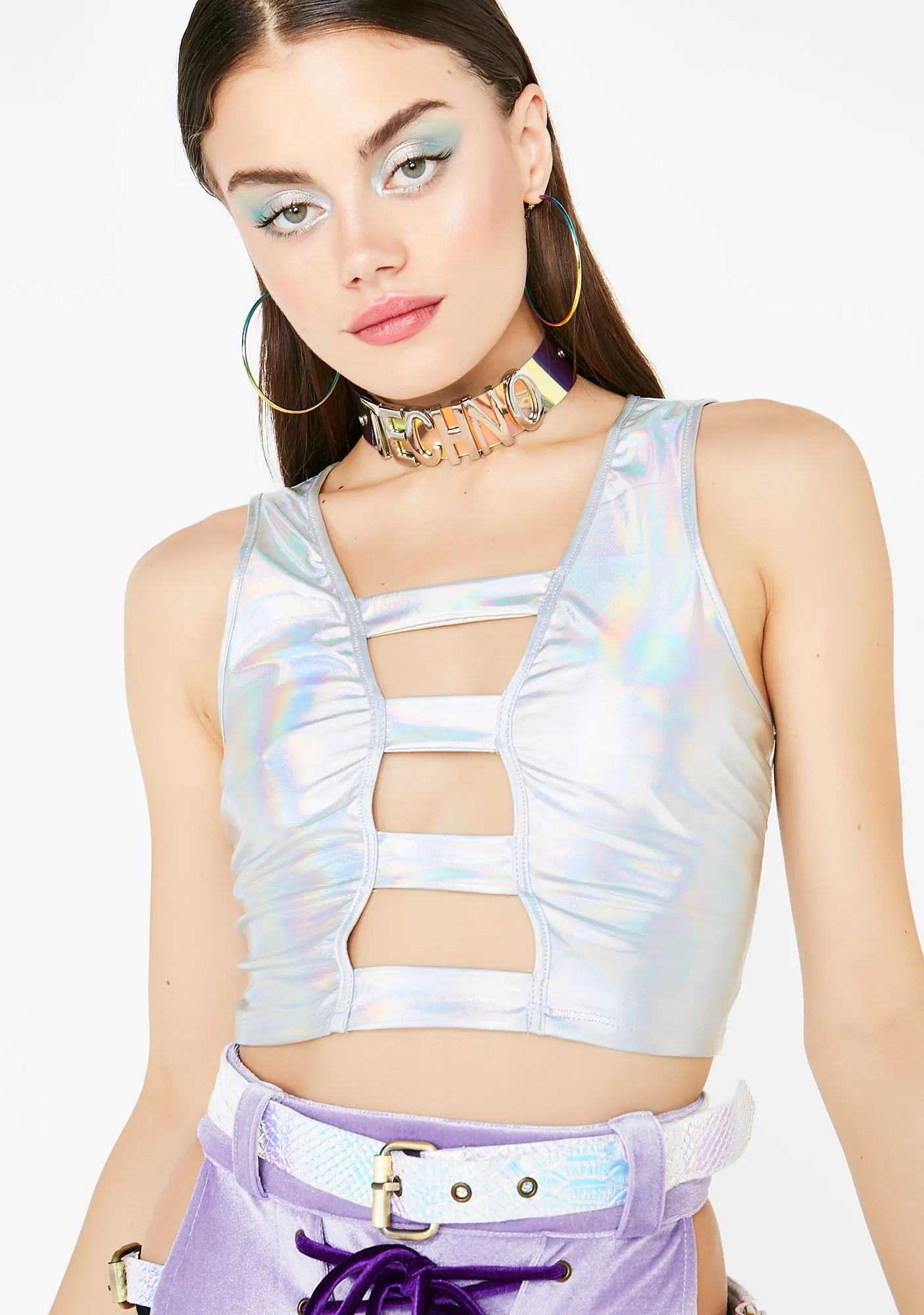 Down To Rave Hologram Top sold by Dolls Kill