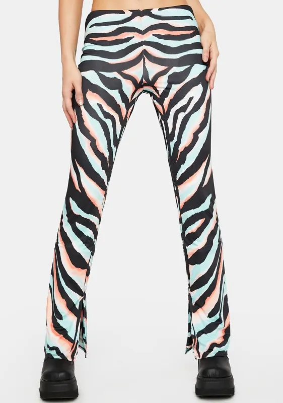 Teal Zebra Irena Flare Pants sold by Dolls Kill