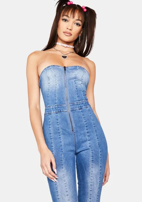 Sad 4 What Denim Jumpsuit sold by Dolls Kill