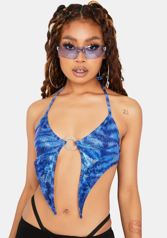 Azure Disco Heat Metallic Crop Top sold by Dolls Kill