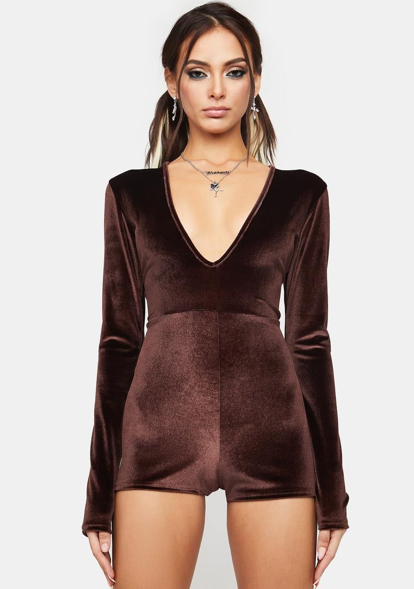 Chocolate Velvet Romper sold by Dolls Kill