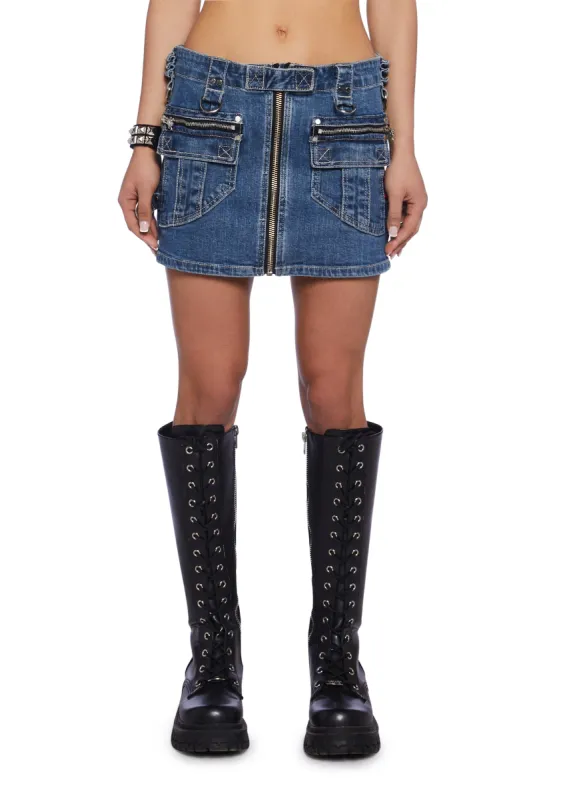 Power Mini Skirt - Blue sold by Dolls Kill
