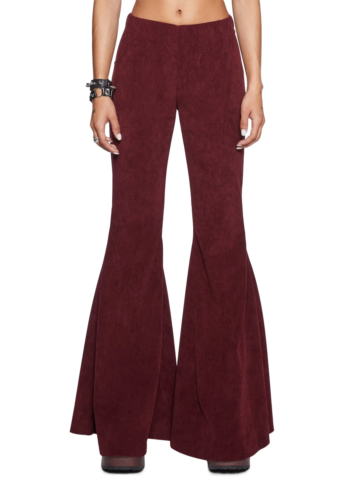 Never Mind Flared Pants - Burgundy sold by Dolls Kill