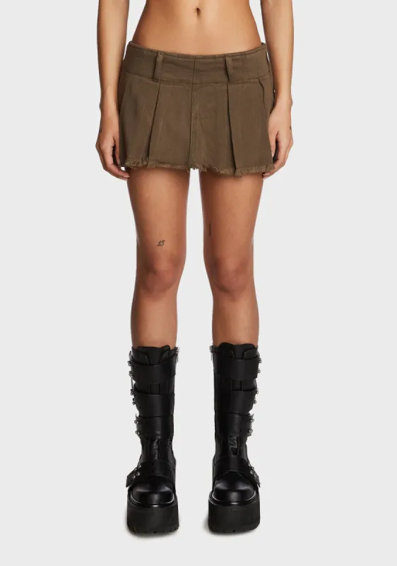 Washed Denim Pleated Micro Skort - Olive sold by Dolls Kill