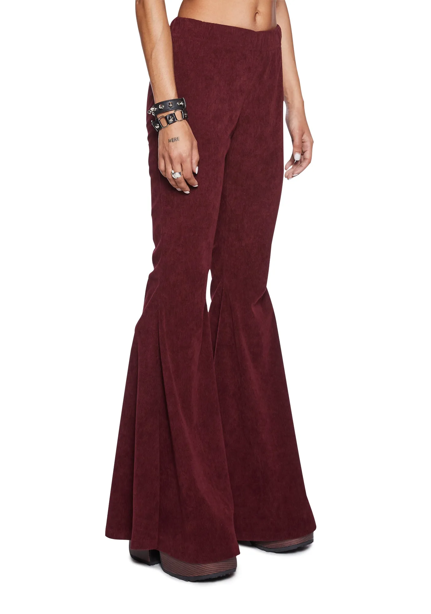 Never Mind Flared Pants - Burgundy sold by Dolls Kill product image thumbnail 3