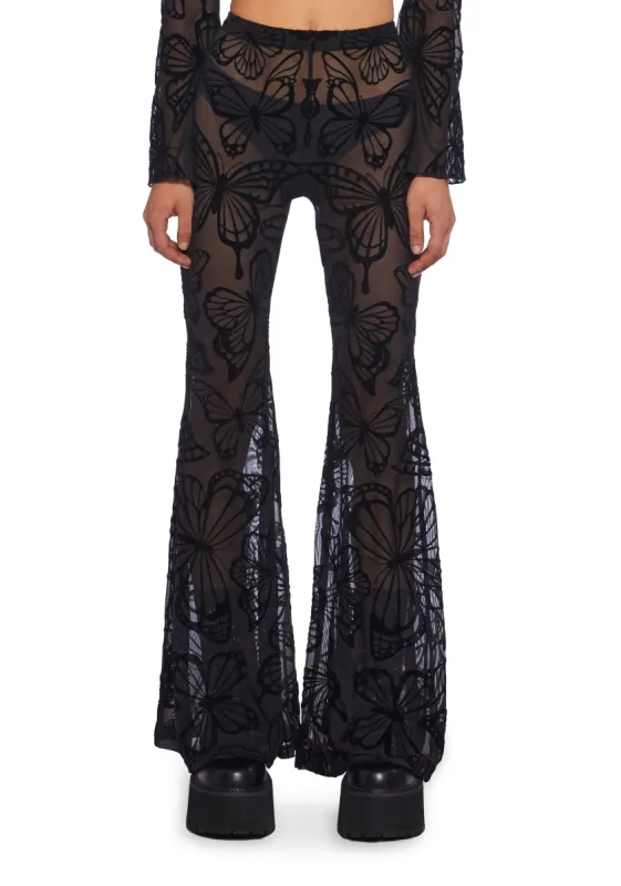 Butterfly Utopia Mesh Flare Pants sold by Dolls Kill
