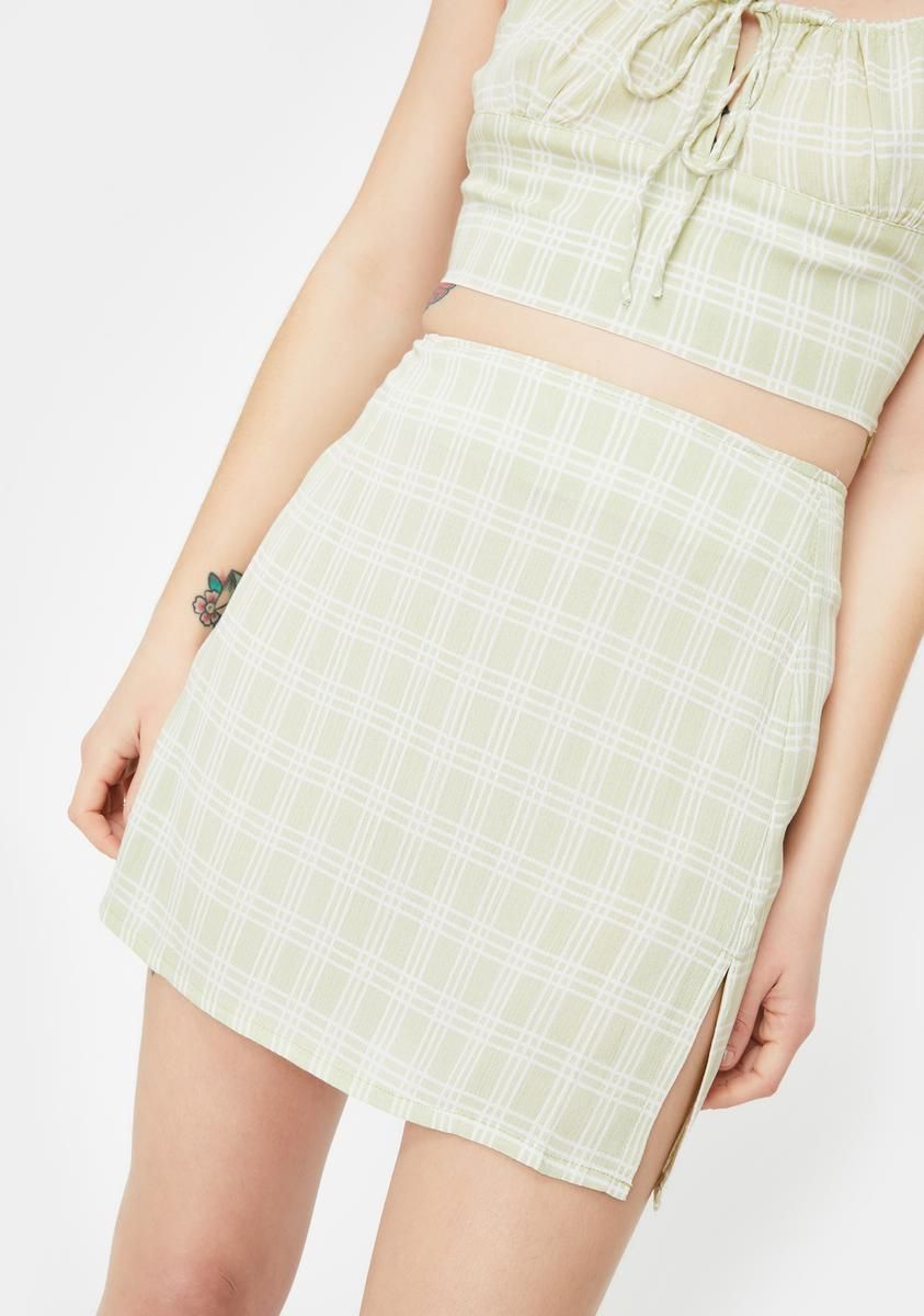 Sage Sheny Mini Skirt sold by Dolls Kill