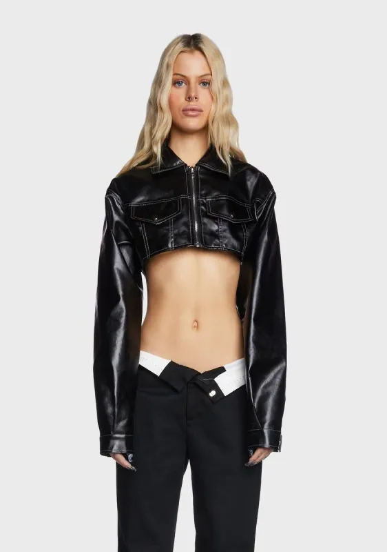 Faye Cropped Faux Leather Jacket sold by Dolls Kill
