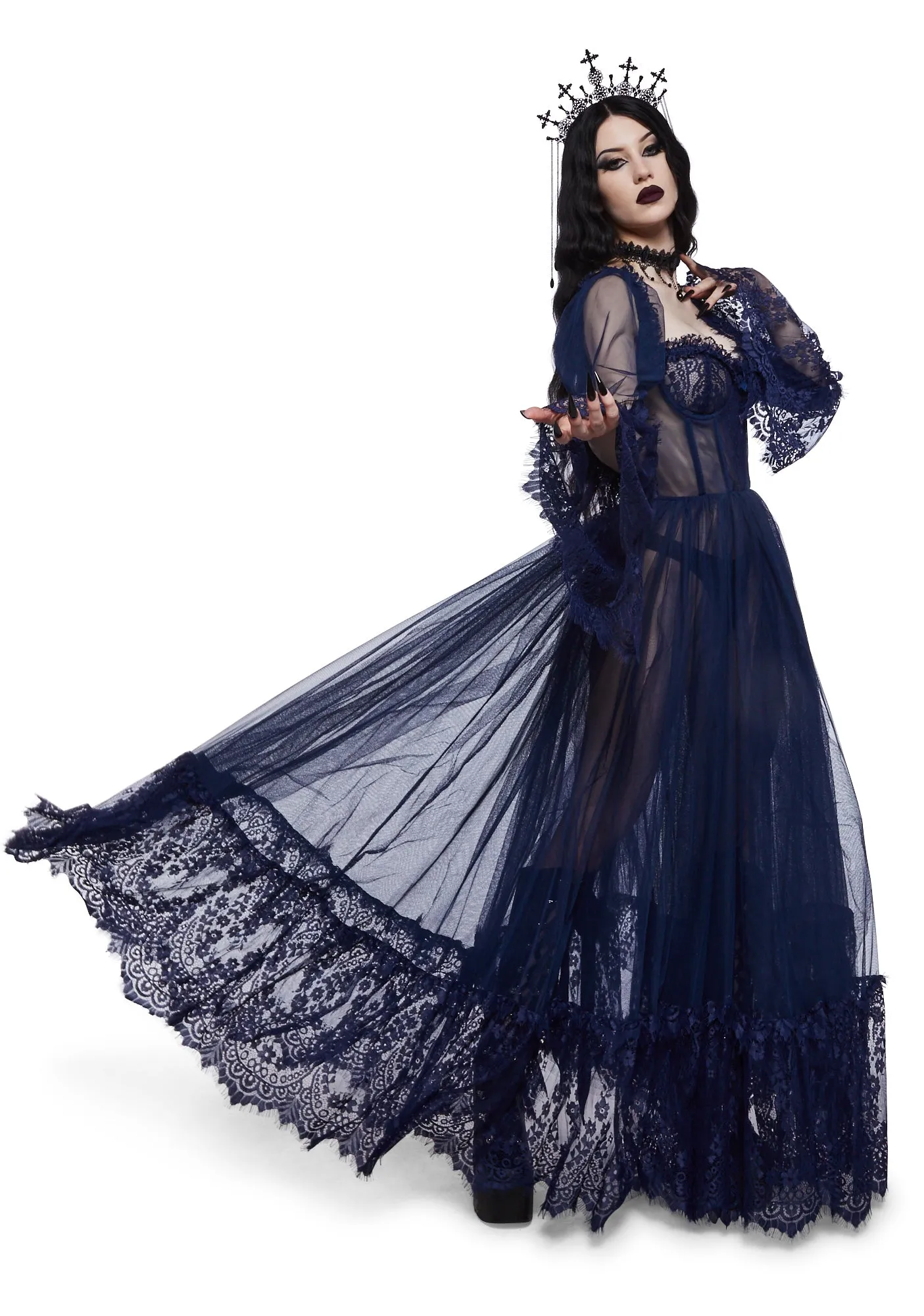 Dance With Death Maxi Dress - Navy sold by Dolls Kill product image thumbnail 5