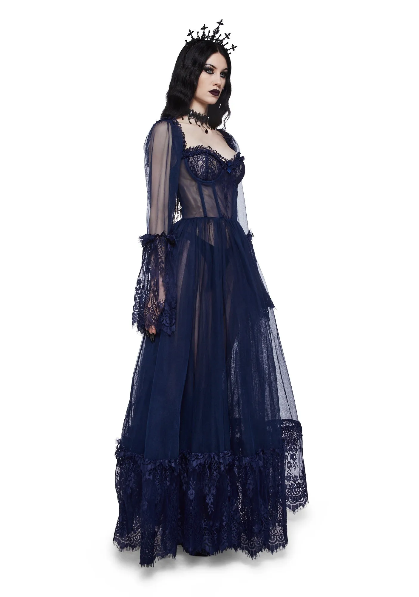 Dance With Death Maxi Dress - Navy sold by Dolls Kill product image thumbnail 3
