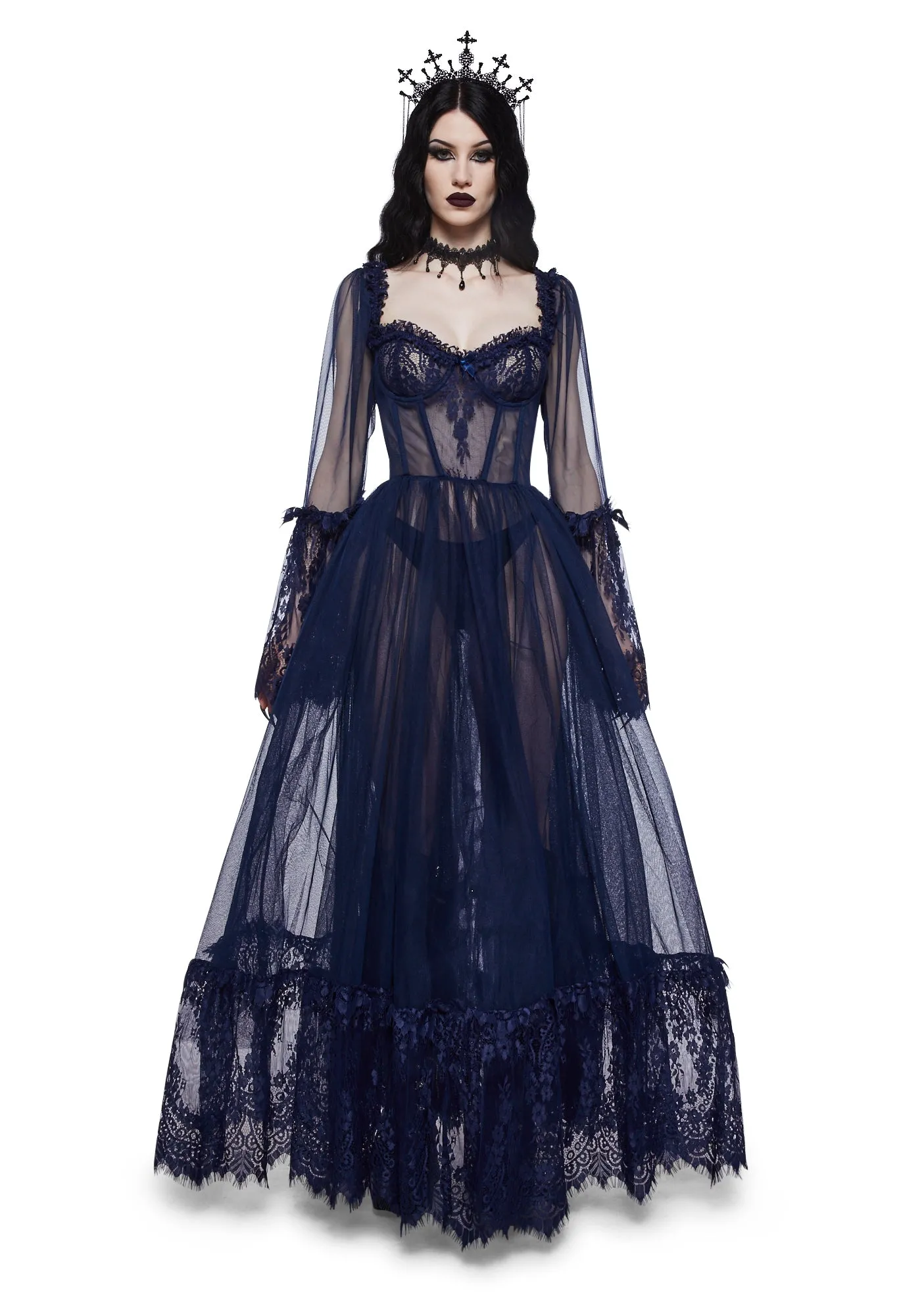 Dance With Death Maxi Dress - Navy sold by Dolls Kill