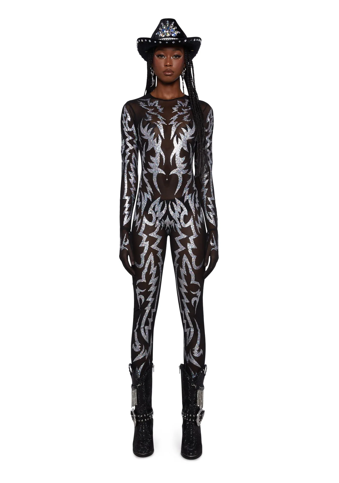 Glitter Superstar Mesh Catsuit sold by Dolls Kill