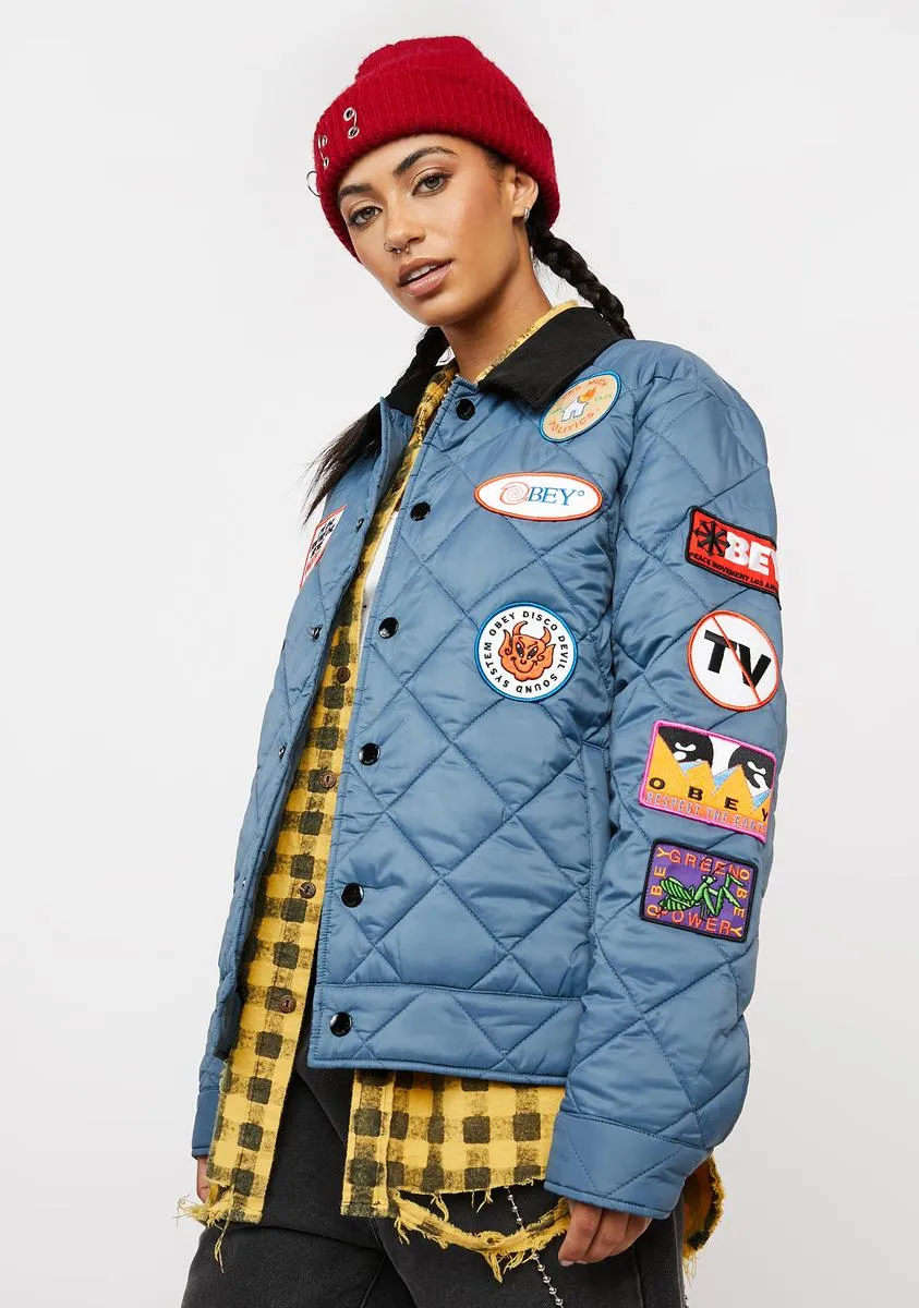 Vintage Blue Collectors Quilted Jacket sold by Dolls Kill